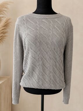 Calvin Klein Light Gray Sparkle Cable Crewneck Sweater